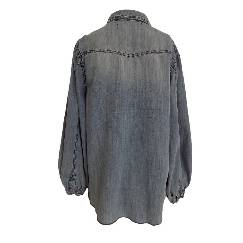 We The Free chambray denim blouse shirt puff sleeve size XL - Picture 5 of 8